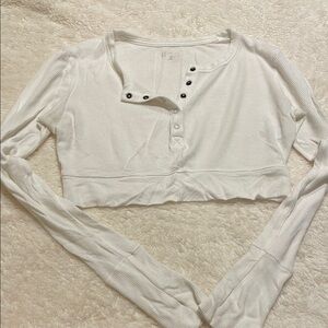 Offline White Button Down Crop Top